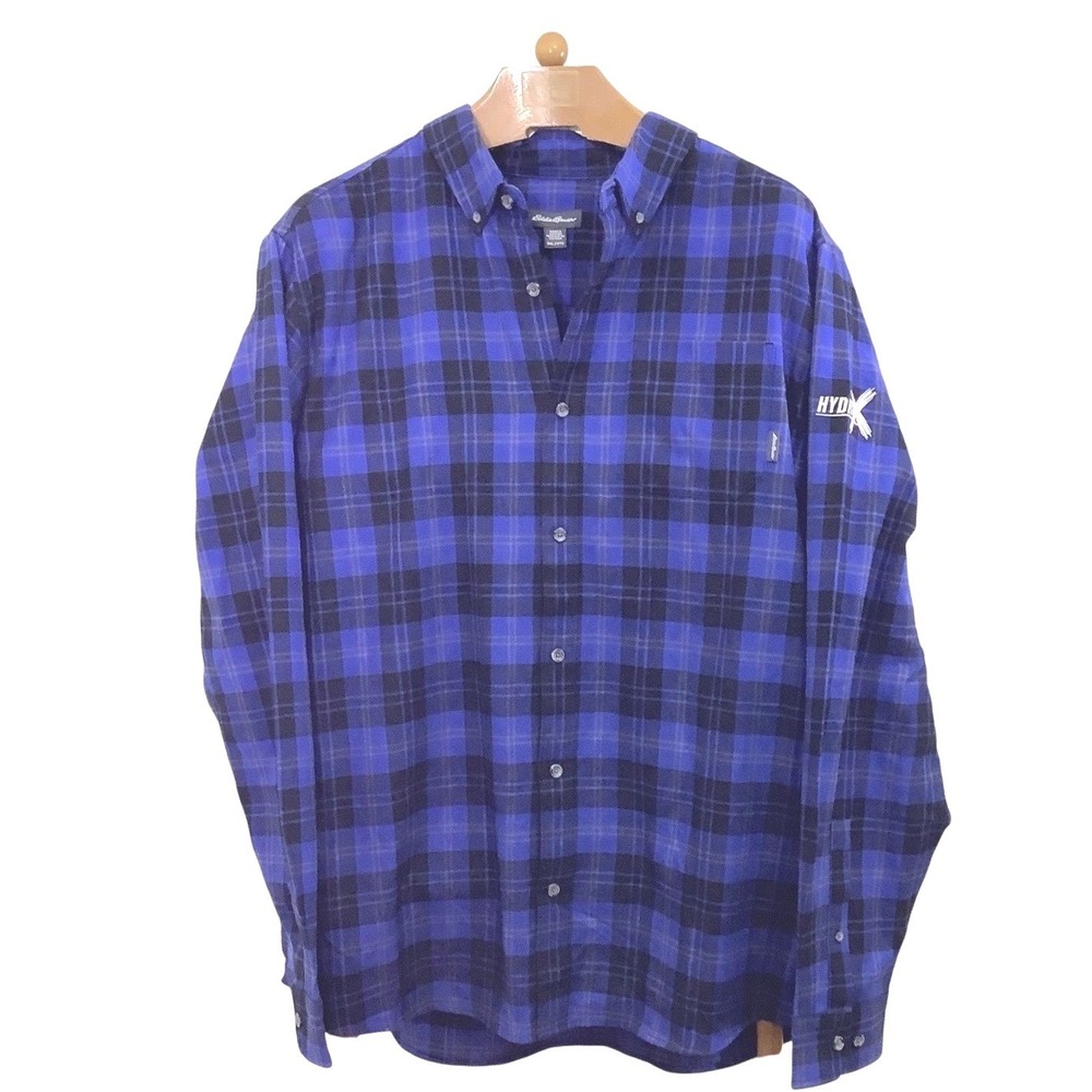 Eddie Bauer Mens 2XL Flannel Shirt Button Down Long Sleeve Plaid Blue HYDX
